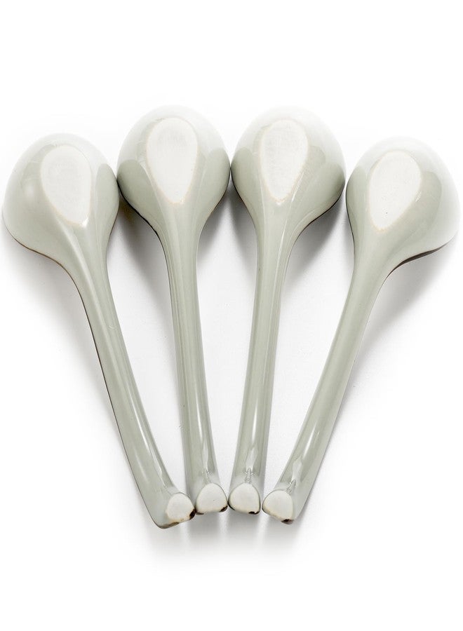Cididu 8 Pcs Asian Ceramic Soup Spoons, Japanese Ramen Spoon with Long Curved Handle, Chinese Soup Spoon, Porcelain Tablespoon, Kitchen Serving Spoon for Miso, Noodles, Cereal, Wonton, Dumpling Rice - Image 4